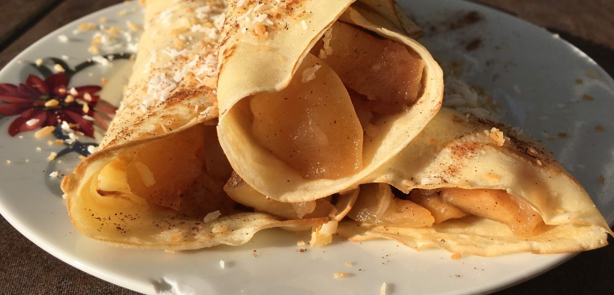 Dairy free coconut milk crepes with homemade apple sauce