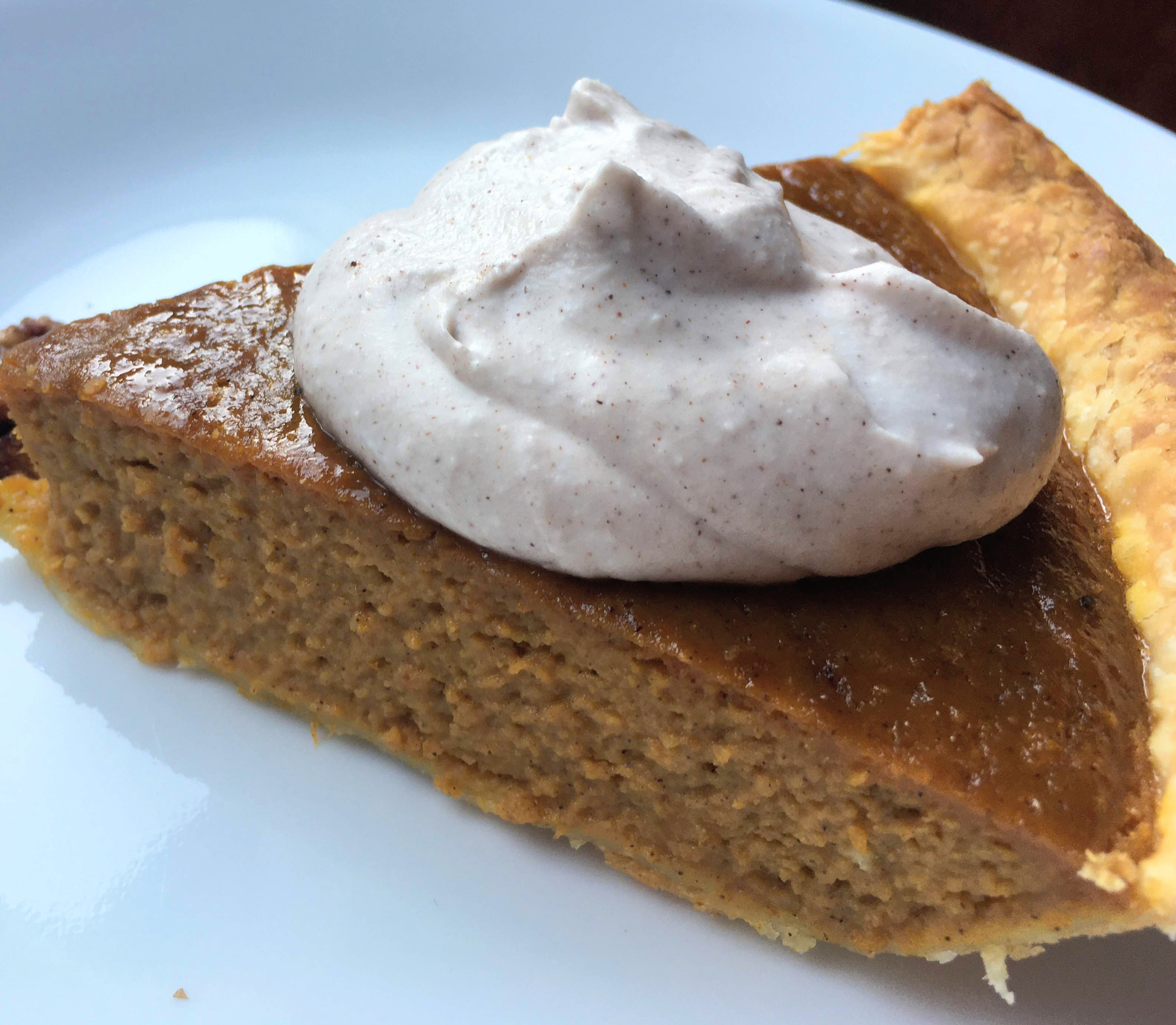 dairy free coconut pumpkin pie with maple pumpkin spiced coconut whipped cream