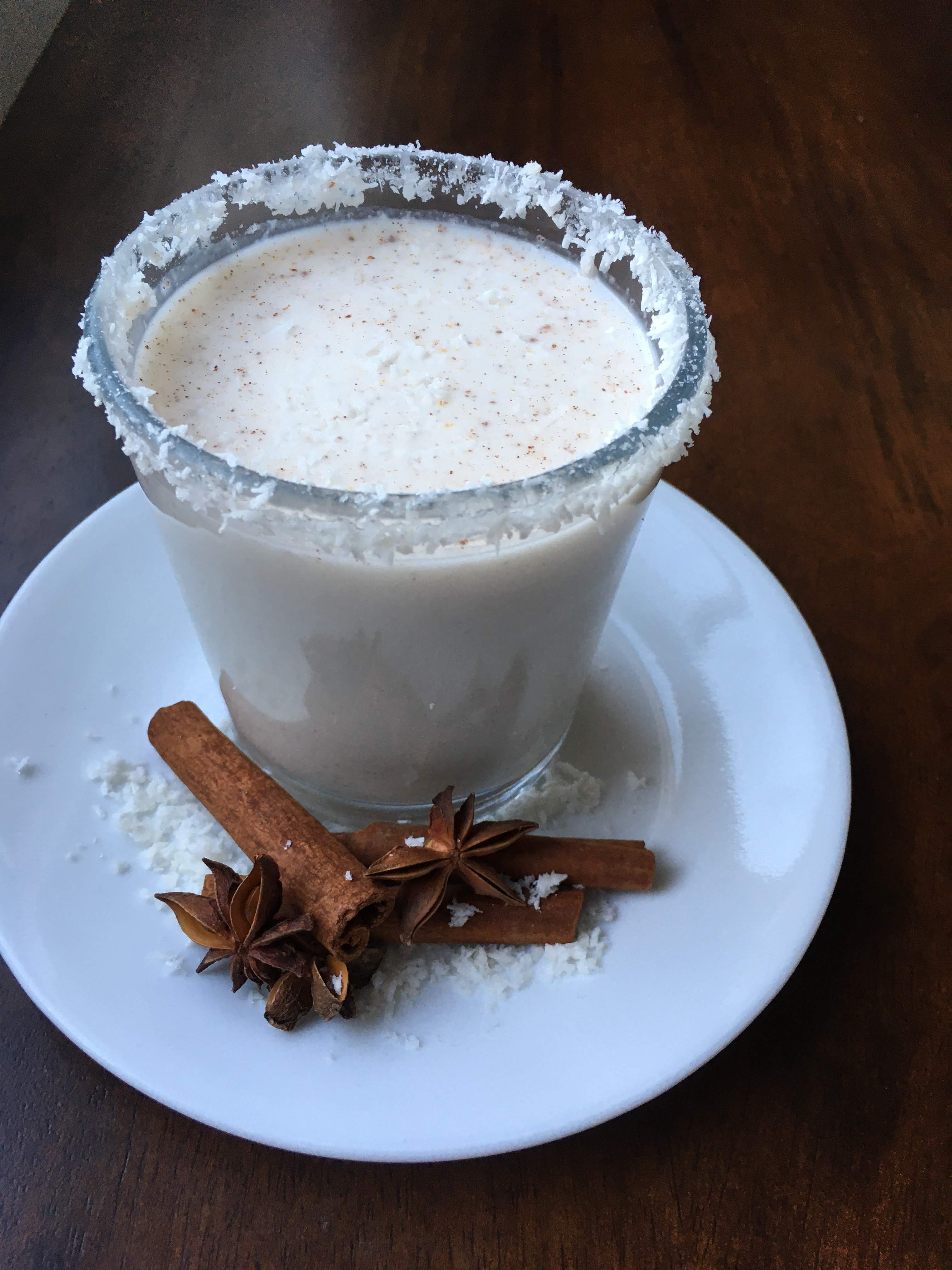 dairy free eggnog with coconut milk and frosted rim